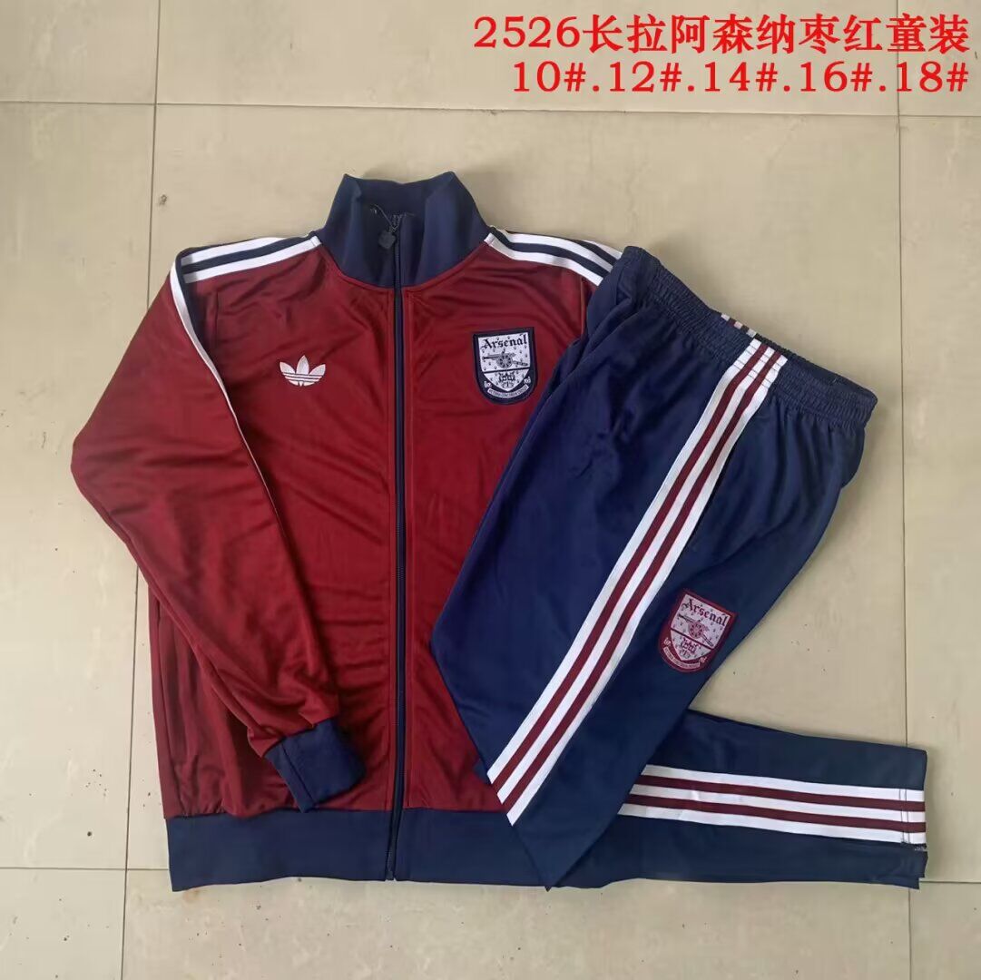 Kids Arsenal 25/26 Retro Model Long Tracksuit - Dark Red